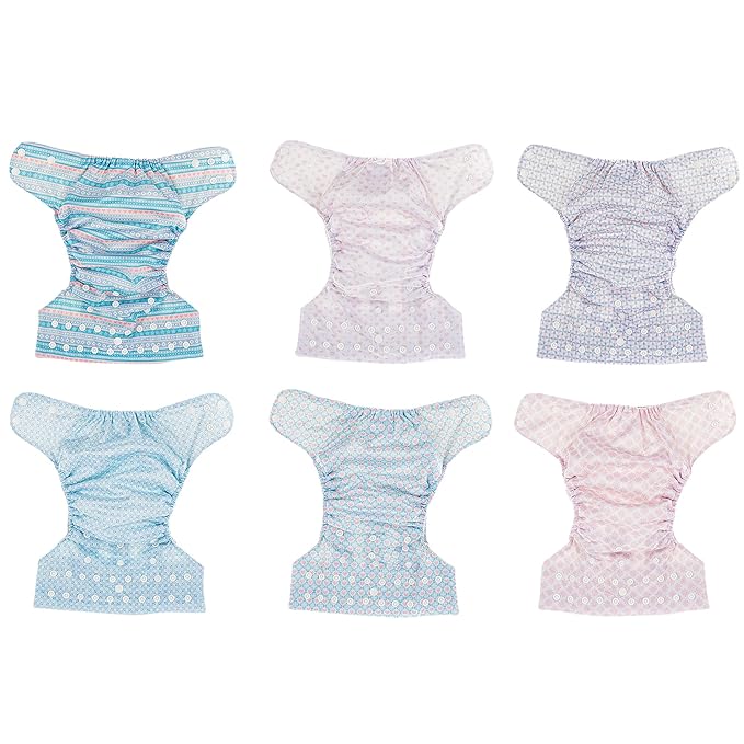 Simple Being Reusable Cloth Diapers, Double Gusset, One Size Adjustable, Washable Soft Absorbent, Waterproof Cover, Eco-Friendly Unisex Baby Girl Boy, six 4-Layers Microfiber Inserts (Stripes)