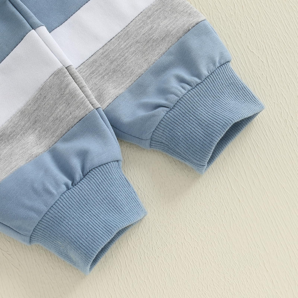 Kupretty Toddler Baby Boy Color Block Sweatshirt Pants Light Blue 6-12M