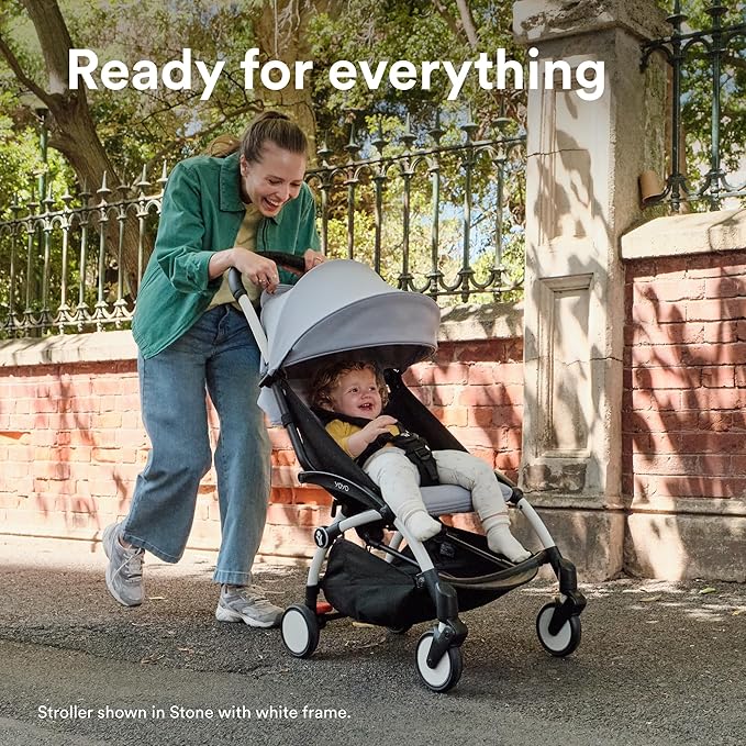 Stokke YOYO3 Stroller from 6 Months - Includes Black Frame/Taupe Seat Cushion + Canopy - Folds in & Out in a Flash - Light & Compact - Carry-On Compatible