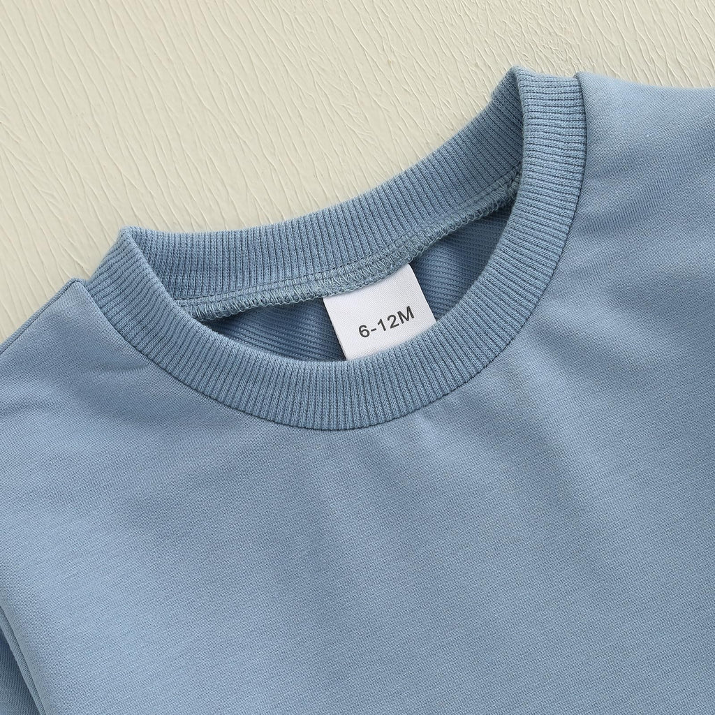 Kupretty Toddler Baby Boy Color Block Sweatshirt Pants Light Blue 6-12M