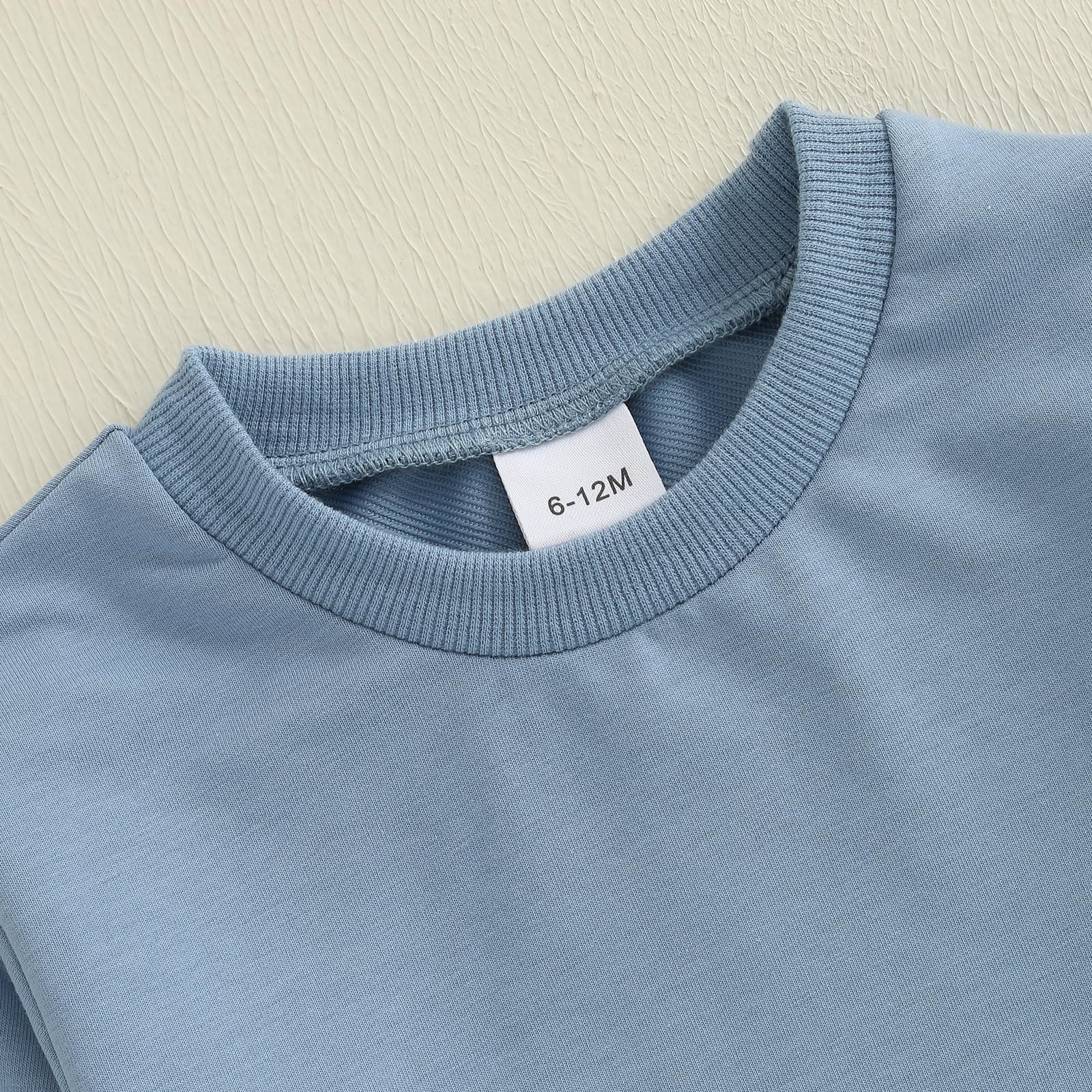 Kupretty Toddler Baby Boy Color Block Sweatshirt Pants Light Blue 0-6M