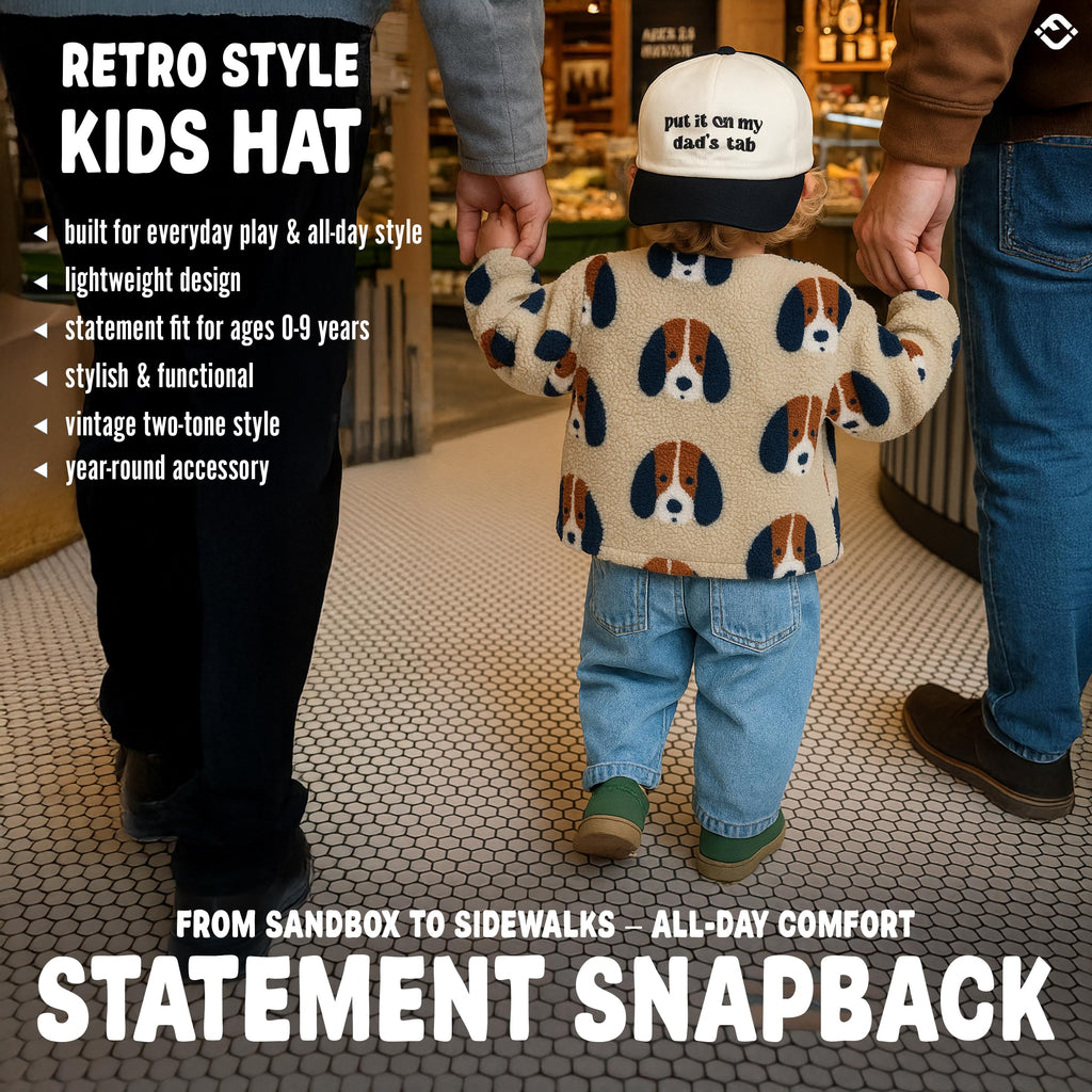 Kids 2 Tone Trucker Snapback Hat - Put It on My Dad's Tab - Black/Beige