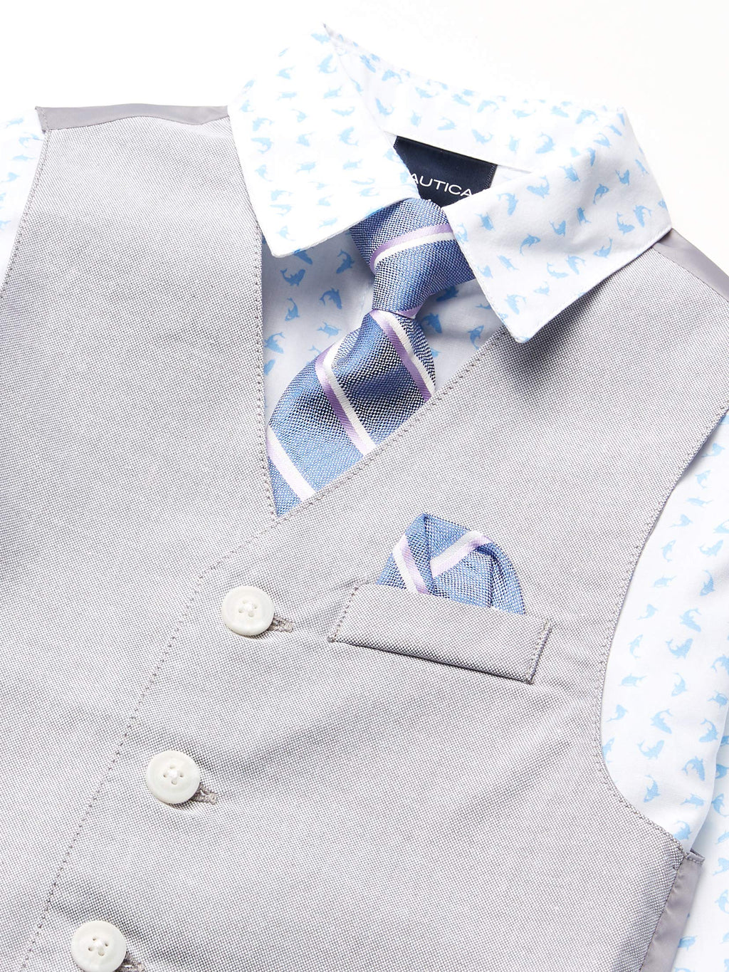 Nautica Boys' 4-Piece Vest Set with Dress Shirt, Tie, Vest, and Pants, Grey Mouse, 4