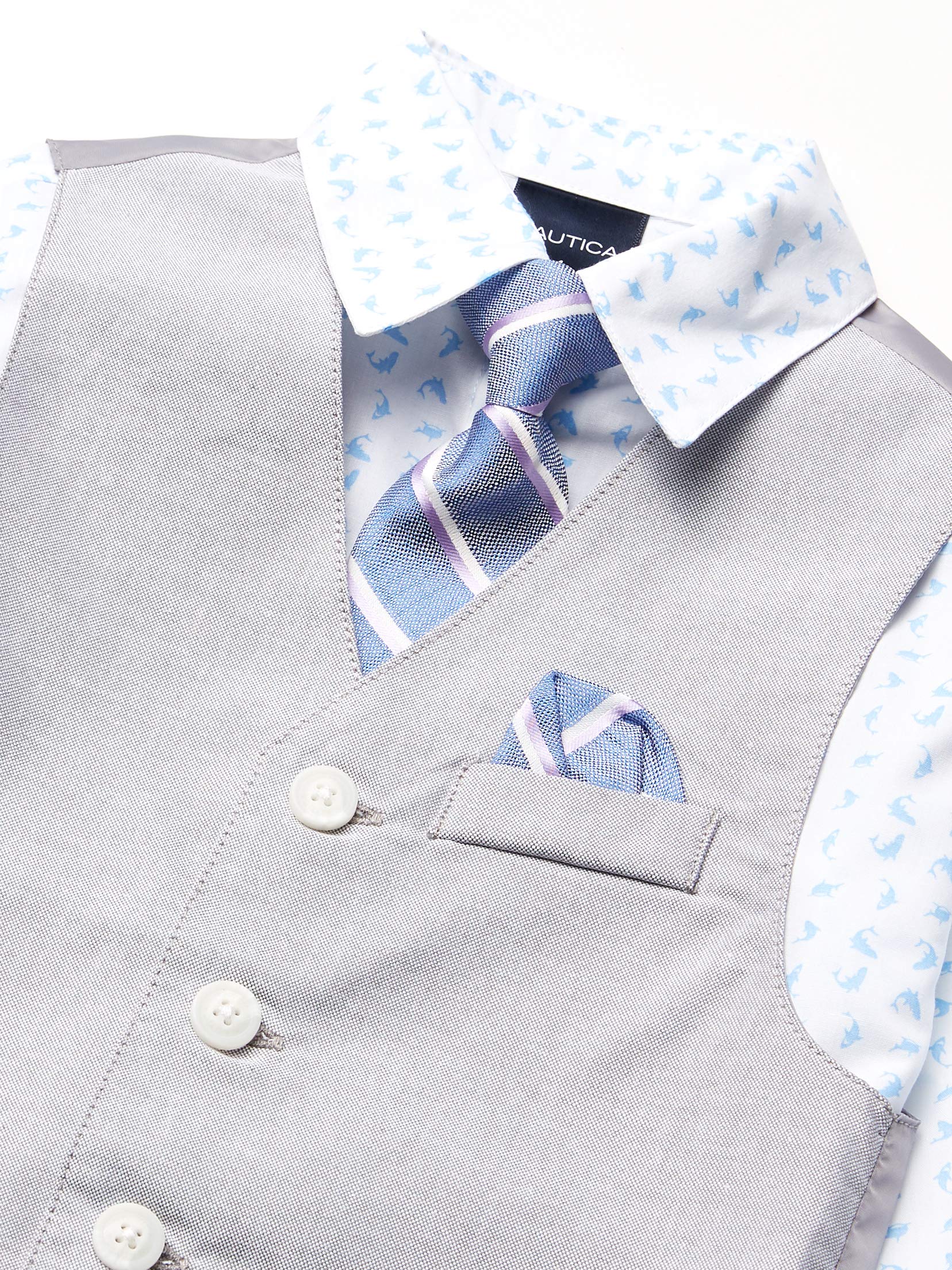Nautica Boys' 4-Piece Vest Set with Dress Shirt, Tie, Vest, and Pants, Grey Mouse, 4