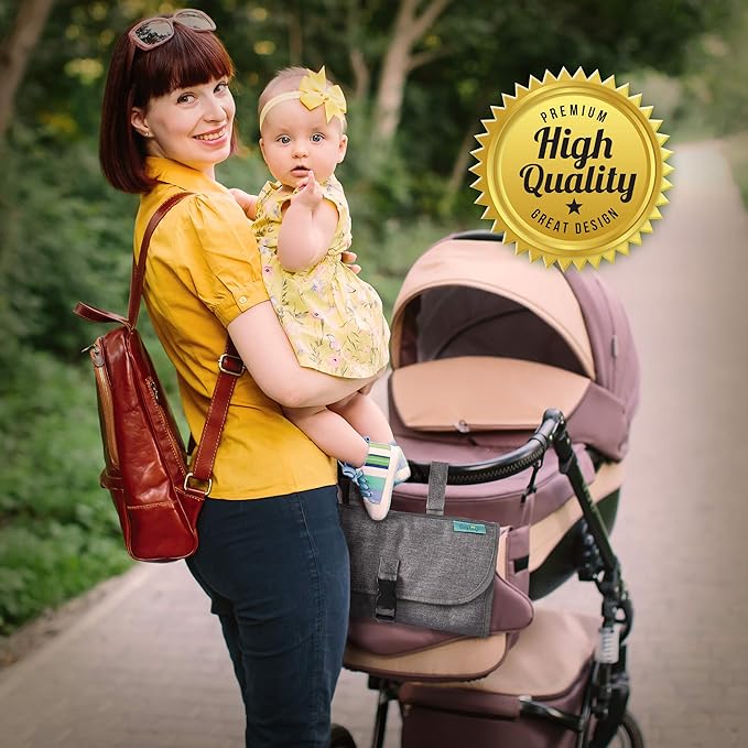 Kopi Baby Portable Diaper Changing Pad - Baby Diaper Changer Travel Bag with Wipes Pocket, Smart Design Portable Changing Mat, Infant Travel Station Kit, Gift for Newborn Girl & Boy - Grey, Classic