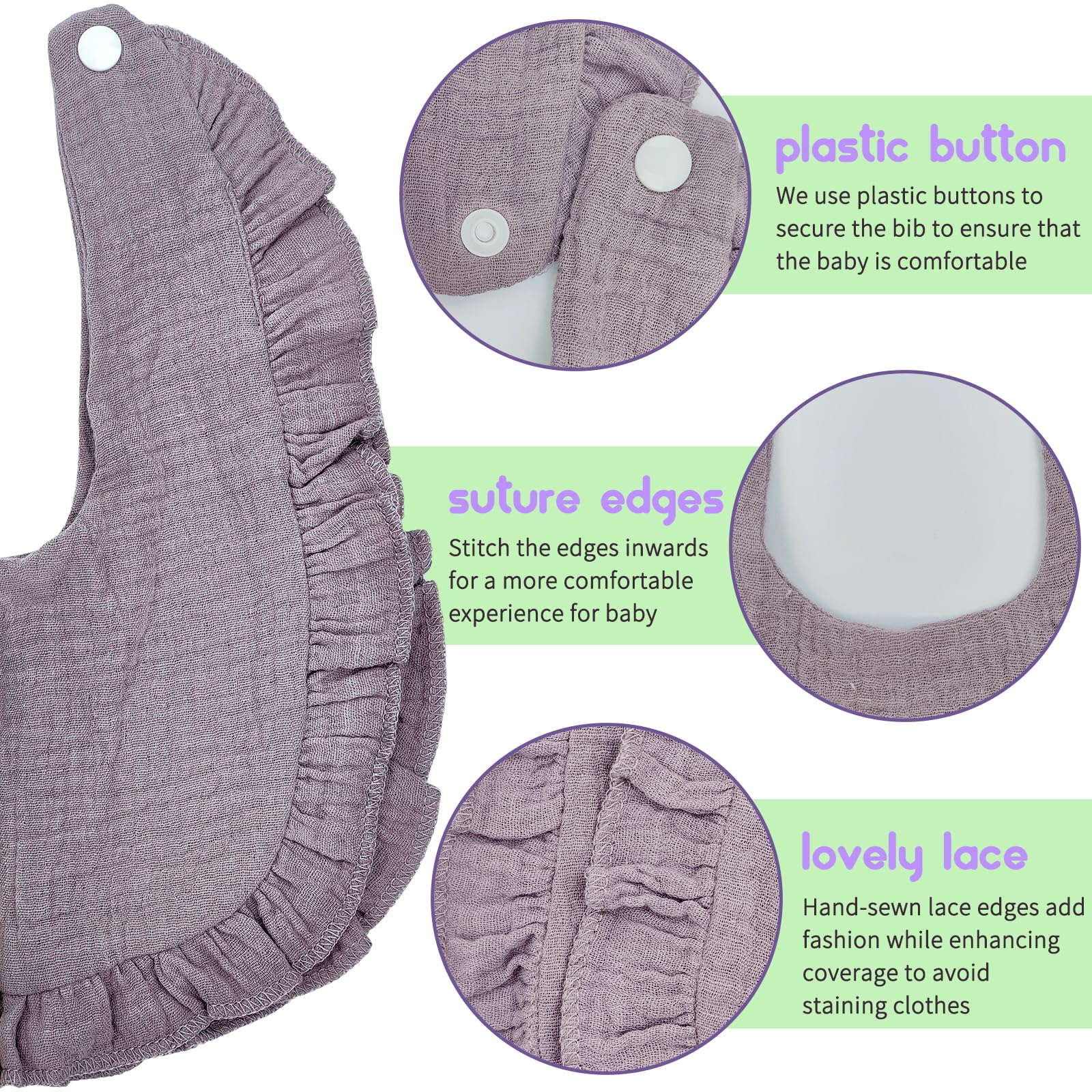 DOSMINE Muslin Baby Bibs 4-Layer Colorful Drool Bibs 8 Pack