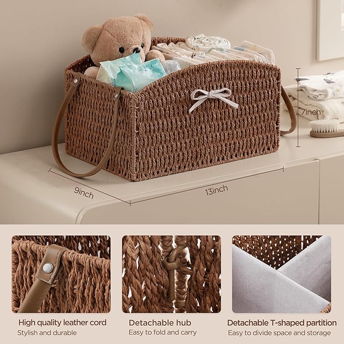 HBlife Diaper Caddy Organizer, Hand-Woven Storage Basket for Diapers & Baby Essentials - Elegant Curved Design, Ideal Gift for Baby Shower & Registry Must-Have