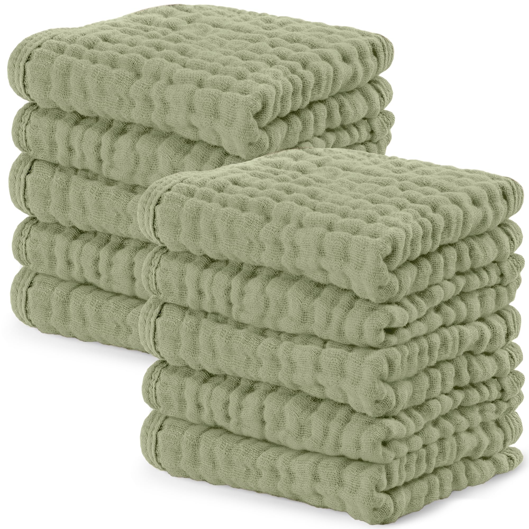 Comfy Cubs Muslin Baby Washcloths 10 Pk - Cotton Wash Cloths - Sage