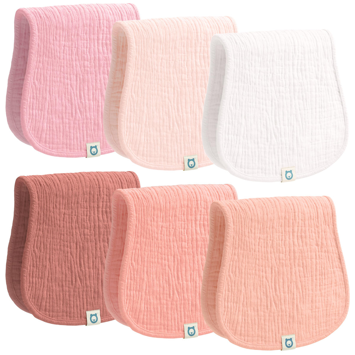 ROMY RO Muslin Burp Cloths Set, 6 Pieces, 100% Organic Cotton Hand Washcloths for Baby Boys and Girls Extra Absorbent and Soft Burping Rags (Cherry - Multi Colored)