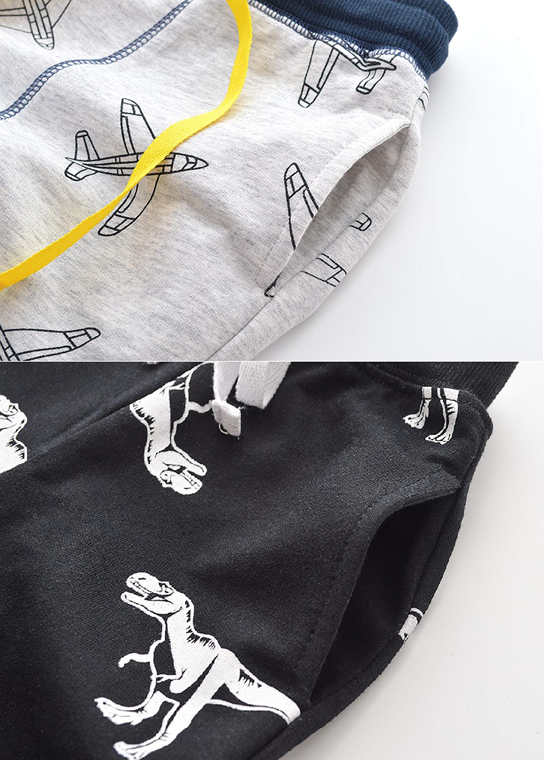 HUAER& Baby Boy's Jogger Pants Dinosaur Car Animal Print Drawstring Elastic Waist Sweatpants Cotton Toddler Athletic Pants 2-PCS(Airplane + Dinosaur,5-6Years)