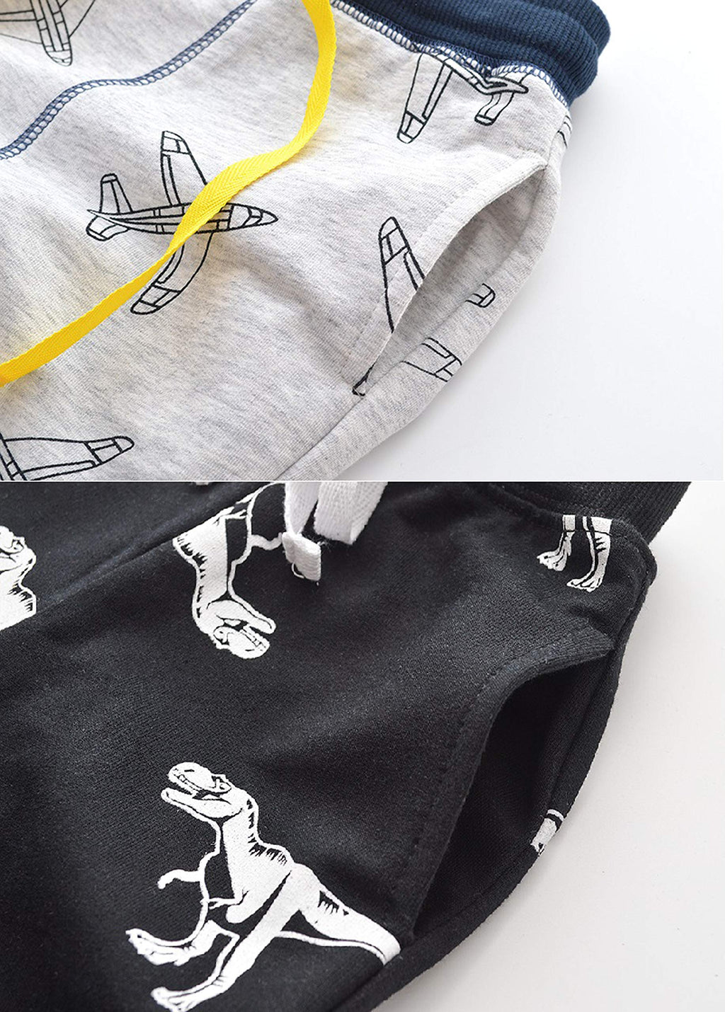 HUAER& Baby Boy's Jogger Pants Dinosaur Car Animal Print Drawstring Elastic Waist Sweatpants Cotton Toddler Athletic Pants 2-PCS(Airplane + Dinosaur,5-6Years)