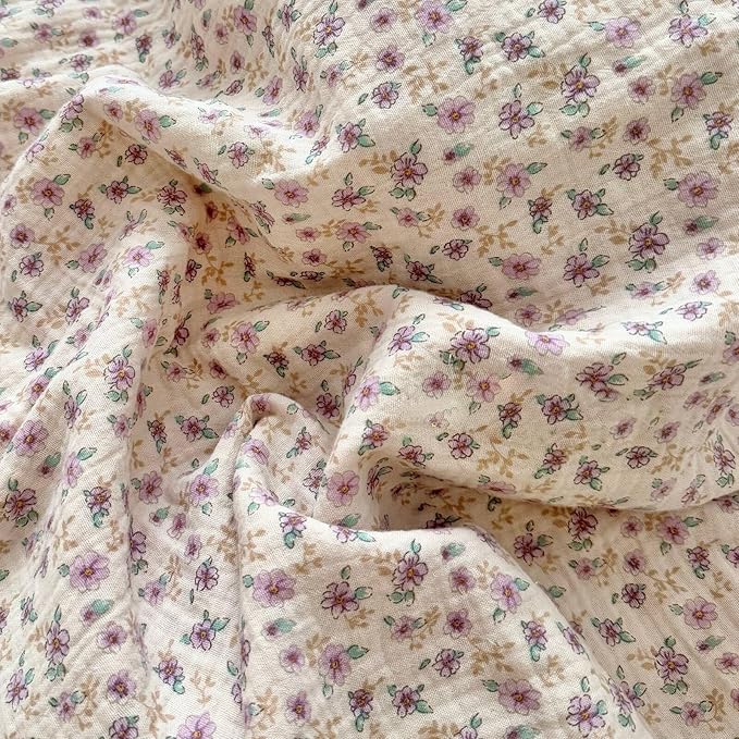 BuLuTu Purple Floral Muslin Cotton Toddler Pillowcases with Ruffles, 1 pc, 14"x20", Oeko-TEX Certified Gauze Muslin Pillow Cover for Girls Boys Crib Size Pillow Cases for All Seasons