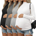 4 Packs Womens Maternity Shirts Long Sleeve Cotton Ribbed Pregnancy Mock Neck Side Ruched Workout Tops for Mama
