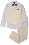 Nautica Boys' 4-Piece Vest Set with Dress Shirt, Bow Tie, Vest, and Pants, Silver Birch, 4