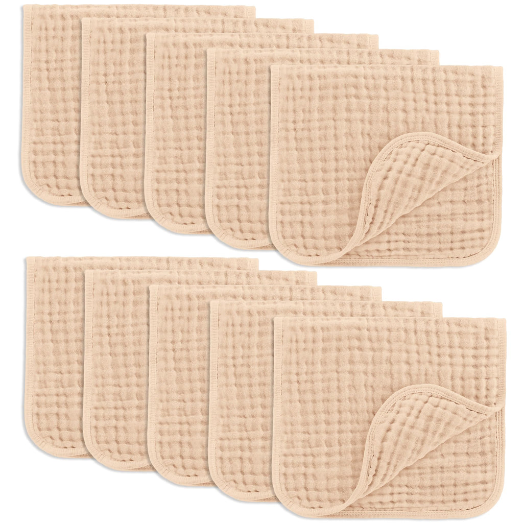 Comfy Cubs Muslin Burp Cloths 20x10" 10 Pack, Baby Burp Cloths - Cream