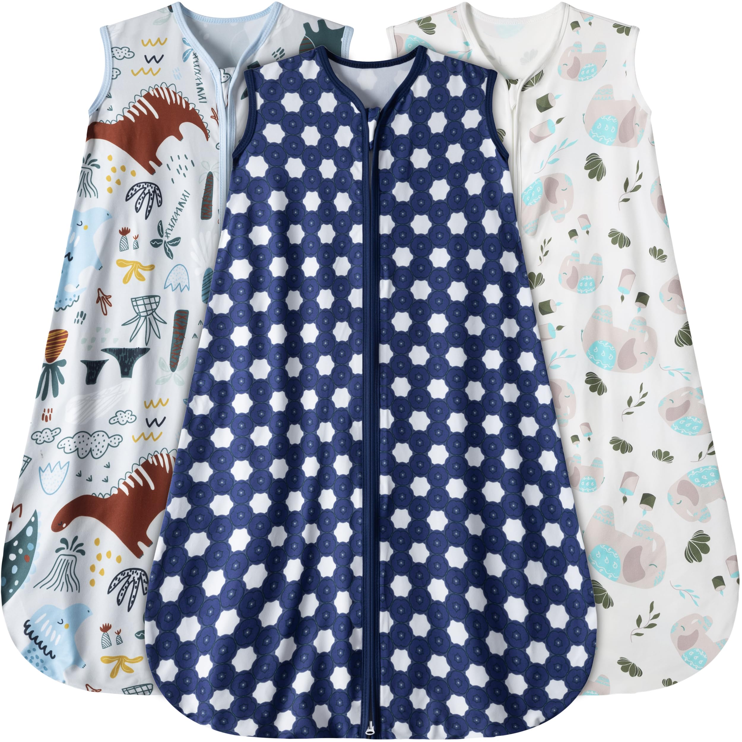 GUNTAIL Baby Sleep Sack 0-6 Months 3 Pack Baby Wearable Blanket 100% Rayon Cotton 2-Way Zipper Toddler Sleeping Sack.Comfy Soft Lightweight TOG 0.3 (Elephant&Dinosaur&Hexagon,)