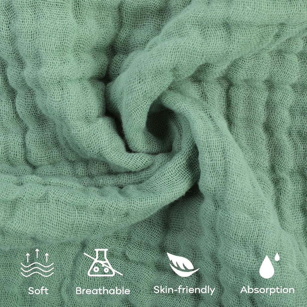 Yoofoss Muslin Baby Washcloths 100% Organic Cotton Face Towels 6 Pack Wash Cloths for Baby 12x12in Soft and Absorbent Baby Wipes (Gradient Green)