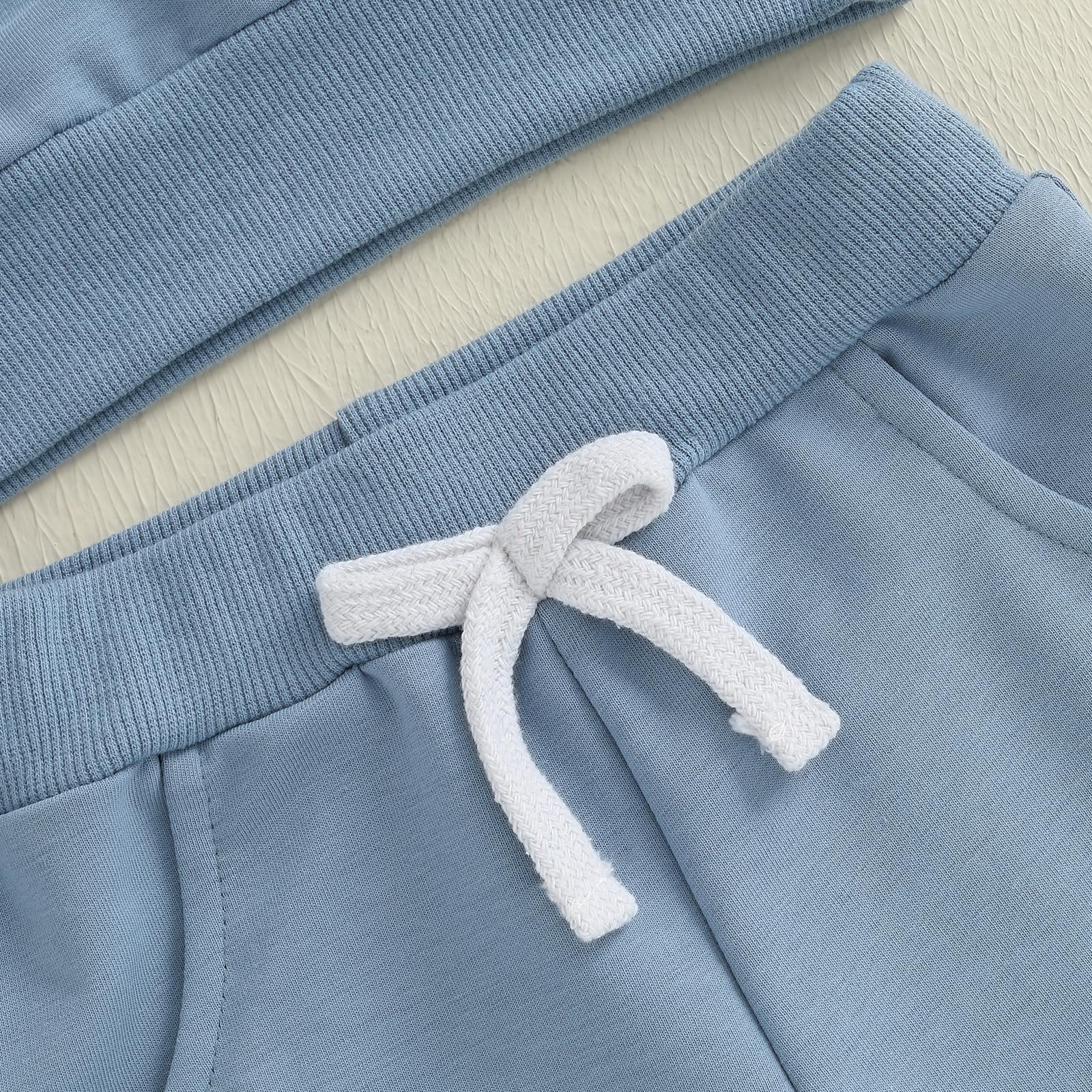 Kupretty Toddler Baby Boy Color Block Sweatshirt Pants Light Blue 6-12M