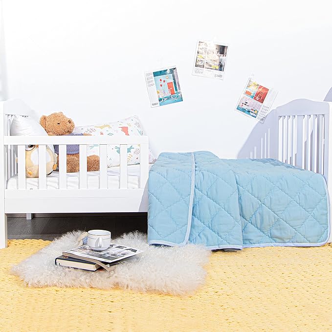 NTBAY Down Alternative Oversized Toddler Comforter, Super Soft and Warm Solid Color Baby Crib Quilted Blanket, 43x60 inches, Aqua
