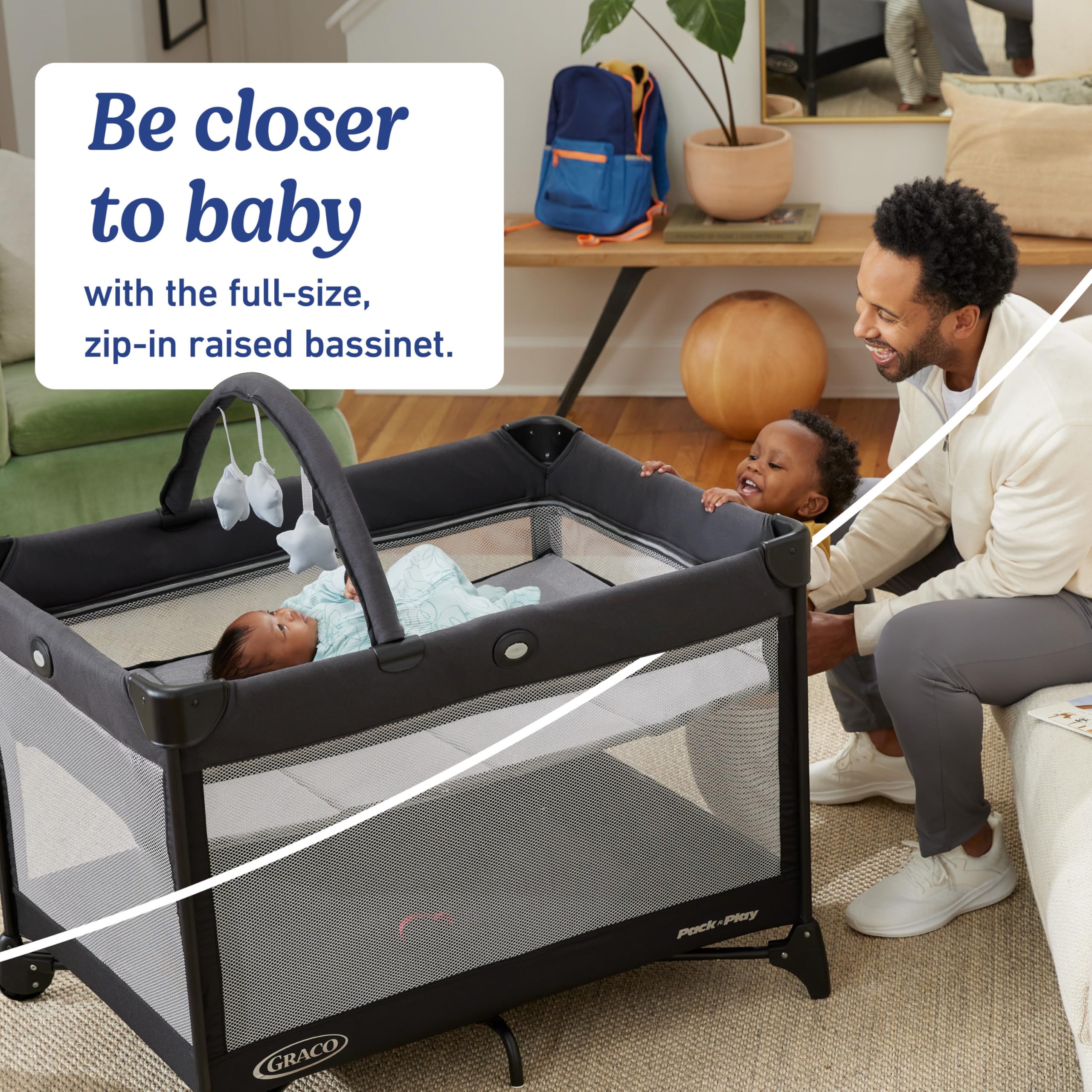 Graco® On the Go Zip Pack 'n Play Playard, Folding Playpen with Bassinet, Portable Crib, Reeves