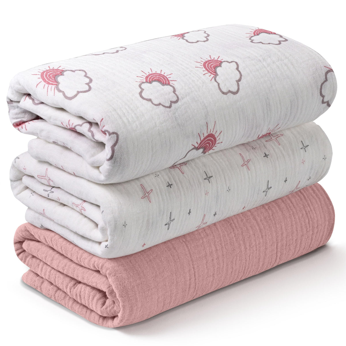 Muslin Swaddle Blankets for Newborn, 3 Pack Breathable Soft Receiving Blanket, Large 38 x 40 inches Swaddle Wrap Burping Clothes Diapers, Essentials Infant Shower Items, Toddler Gift (Cute Country)