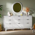 Xixini Fluted Dresser with 9 Drawers, 63" Wide Modern Chest of Drawers with Metal Handle, Wooden Dresser TV Stand, Wood Closet Clothes Storage Organizer for Bedroom, Living Room, Hallway, Solid White