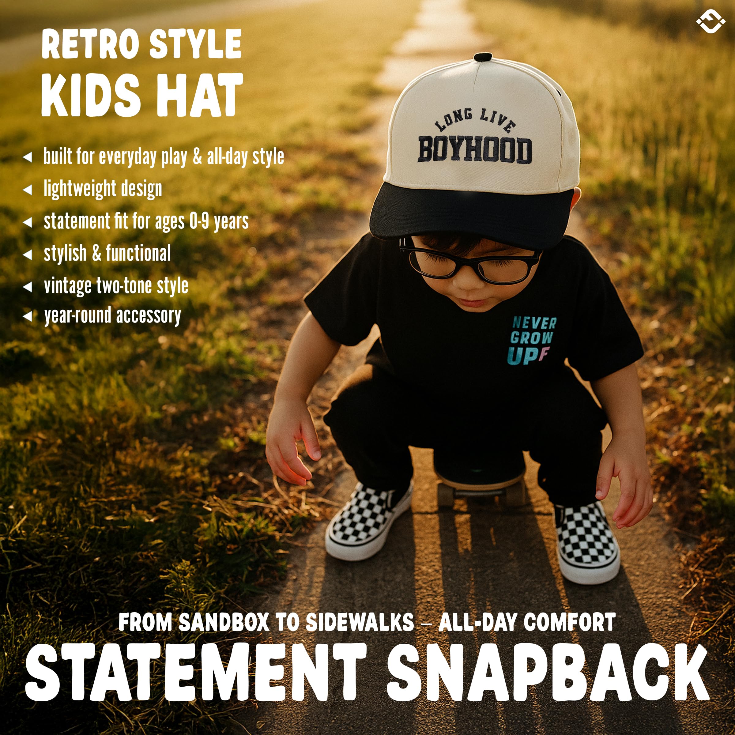 Baby 2 Tone Trucker Snapback Hat - Long Live Boyhood - Black/Beige