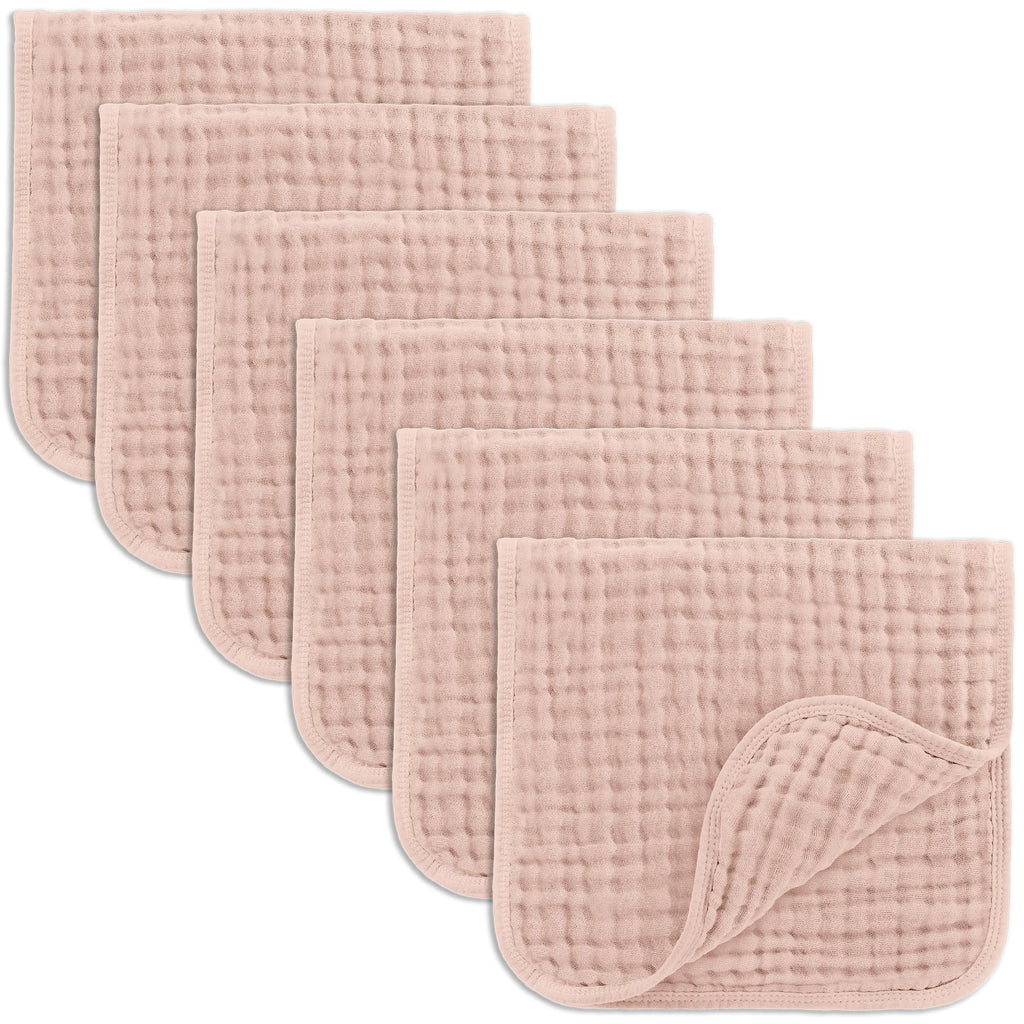 Comfy Cubs Muslin Burp Cloths 20x10" 6 Pack, Baby Burp Cloths - Blush