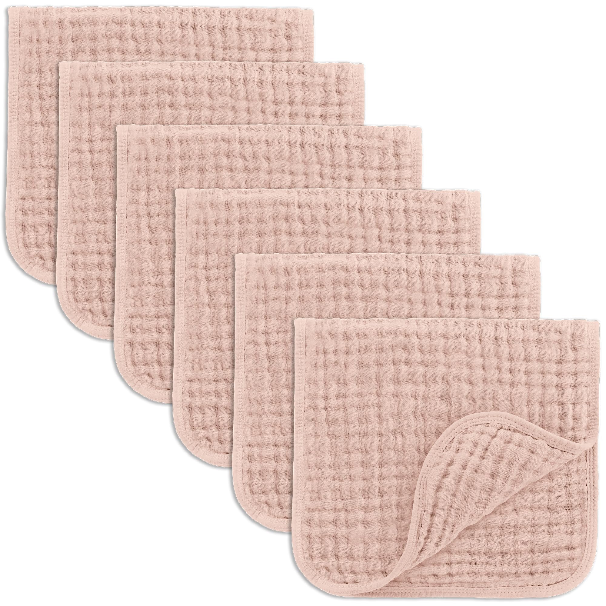 Comfy Cubs Muslin Burp Cloths 20x10" 6 Pack, Baby Burp Cloths - Blush