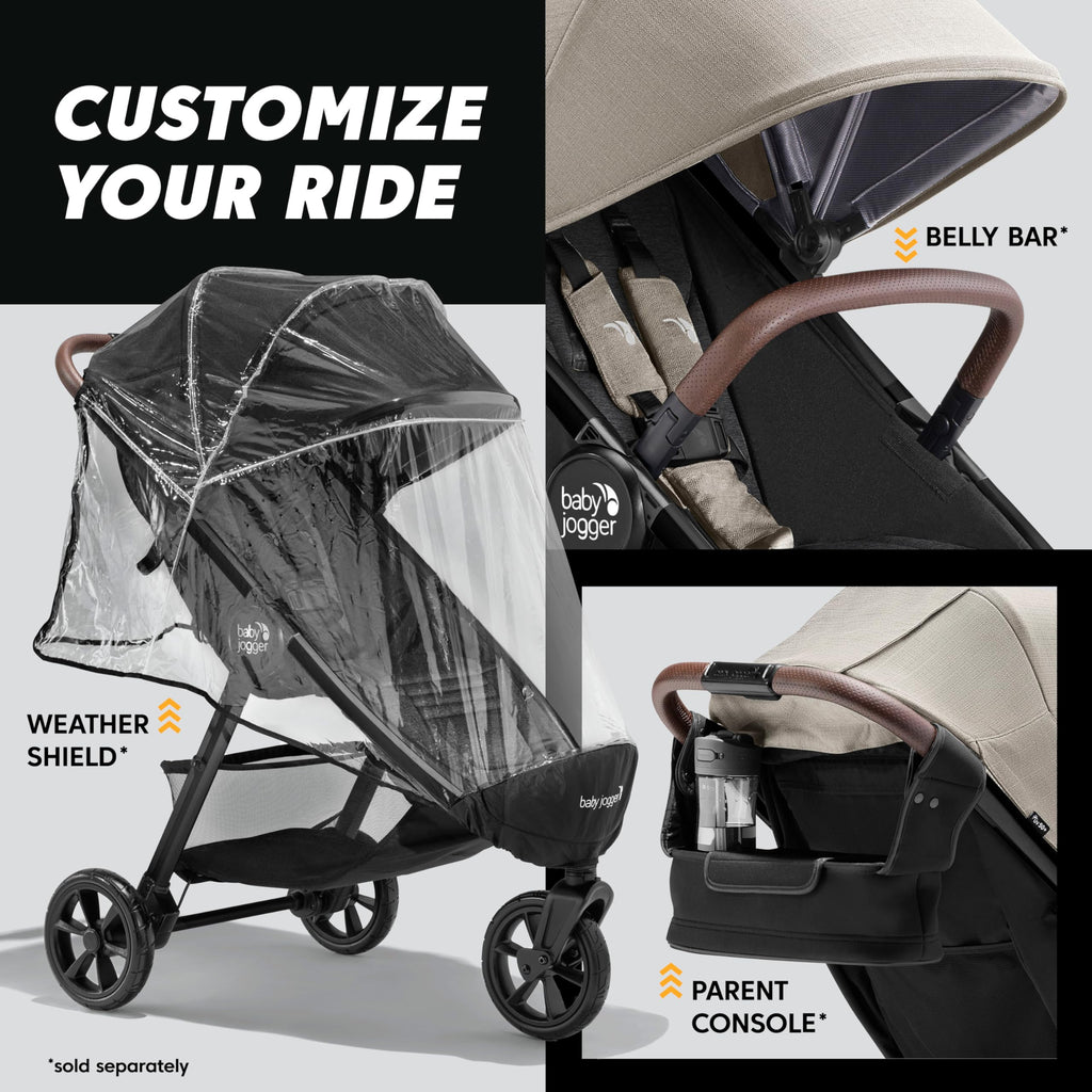 Baby Jogger® City Mini GT3 All Terrain Baby Stroller with Forever Air Rubber Tires, All Wheel Suspension, Lightweight Stroller with Magnetic Buckle, No-Rethread Harness, and Foot Brake, Sierra Sand