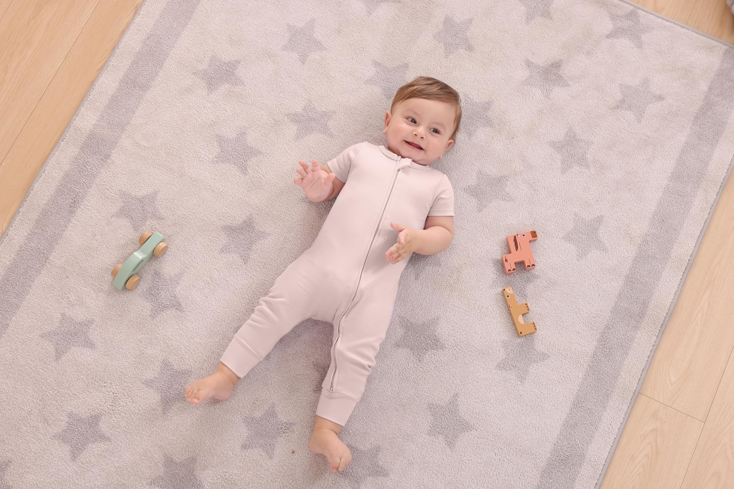 GUISBY Baby Cotton Footless Zipper Pajamas, Pale Pink+Light Purple, 0-3M