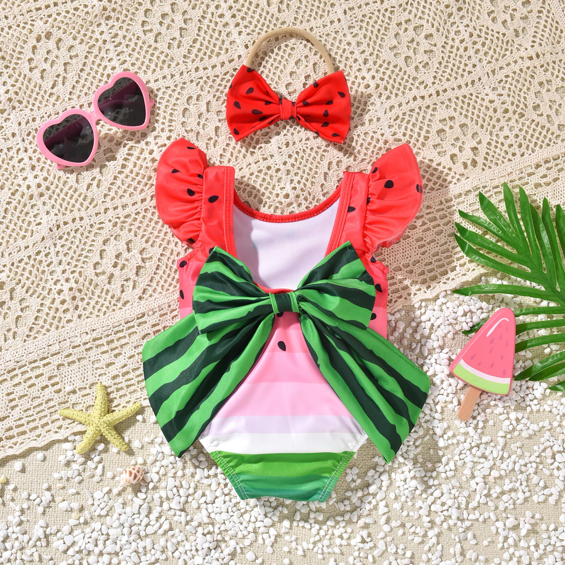 HIHA Toddler Girl Swimsuit Bathing Suit Ruffle One Piece Swimwear Sunsuit Watermelon 3-4T