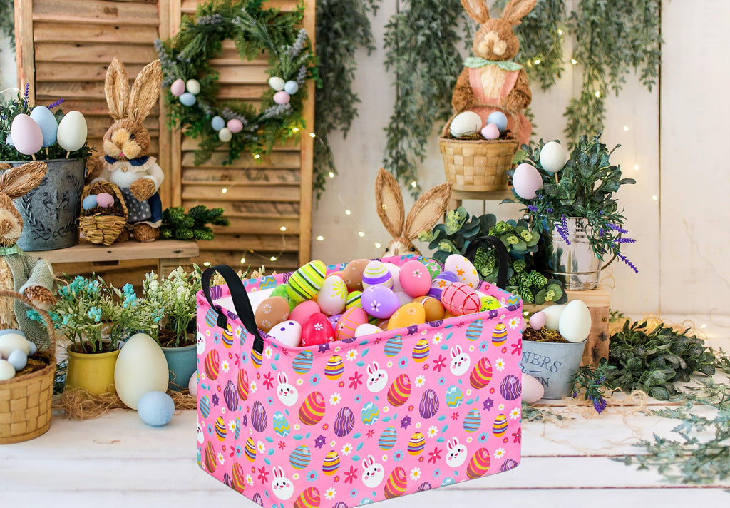 DUYIY Rectangle Gift Storage Basket Home Shelf Storage Basket Organizer Box Clothes Laundry Hamper Nursery Basket Laundry Basket with Handles (Pink egg)