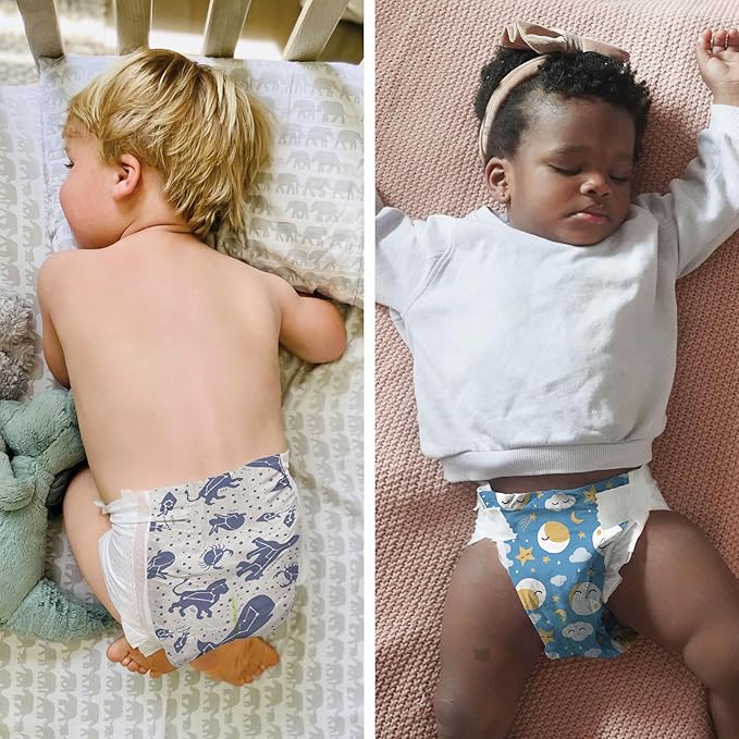 The Honest Company Clean Conscious Overnight Diapers for Sensitive Skin, Hypoallergenic Fragrance-Free Baby Diapers, Cozy Cloud and Star Signs Design, Club Box, Size 4 (22–37 lbs), 48 Count