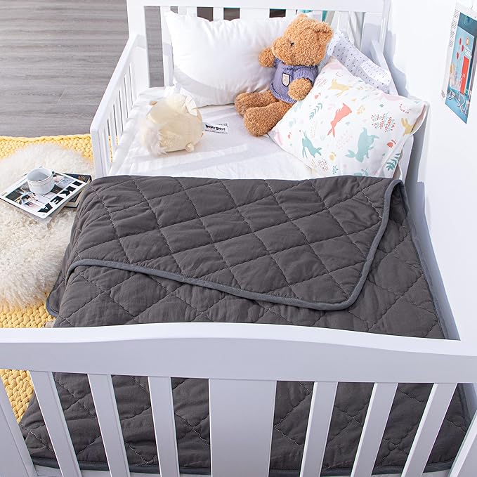 NTBAY Down Alternative Toddler Comforter, Lightweight and Warm Solid Color Baby Crib Quilted Blanket, 39x47 inches, Dark Grey
