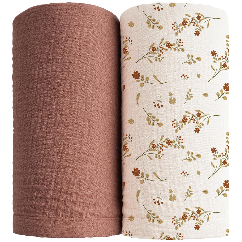 Konssy 2 Pack Muslin Swaddle Blankets, 100% Cotton Receiving Blankets