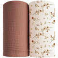 Konssy 2 Pack Muslin Swaddle Blankets, 100% Cotton Receiving Blankets