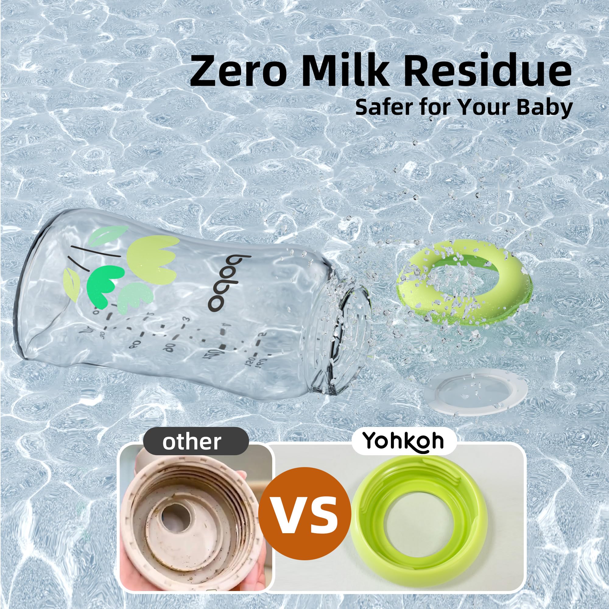 YOHKOH Glass Breast Milk Storage Bottles - 100% Leak-Proof, BPA-Free Breastmilk Storage Containers, Freezer & Dishwasher Safe, Ideal for Nursing Mothers (Green, 5.4oz (Pack of 6))