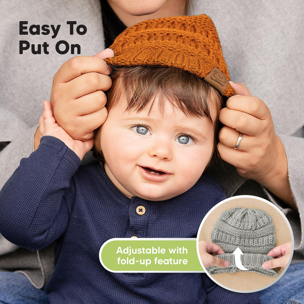KeaBabies 3-Pack Baby Beanies for Boys, Girls,Soft Cute Baby Hat (Latte, 6-36M)