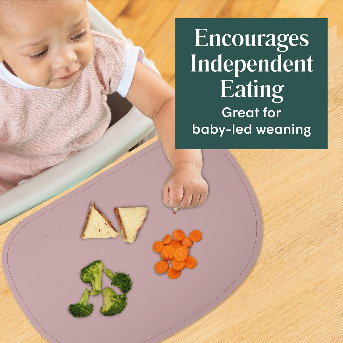 Simka Rose Silicone Baby Placemats that Stick to Table - Silicone Placemats for Toddlers Non Slip with Raised Edges - Kids Placemats for Dining Table Restaurants and Travel - Dishwasher Safe (Lilac)