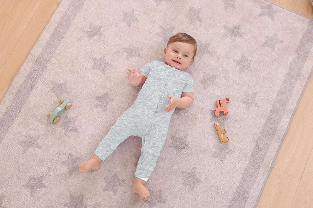 GUISBY Baby Cotton Footless Zipper Pajamas, Pale Grey+Mid Grey, 12-18M