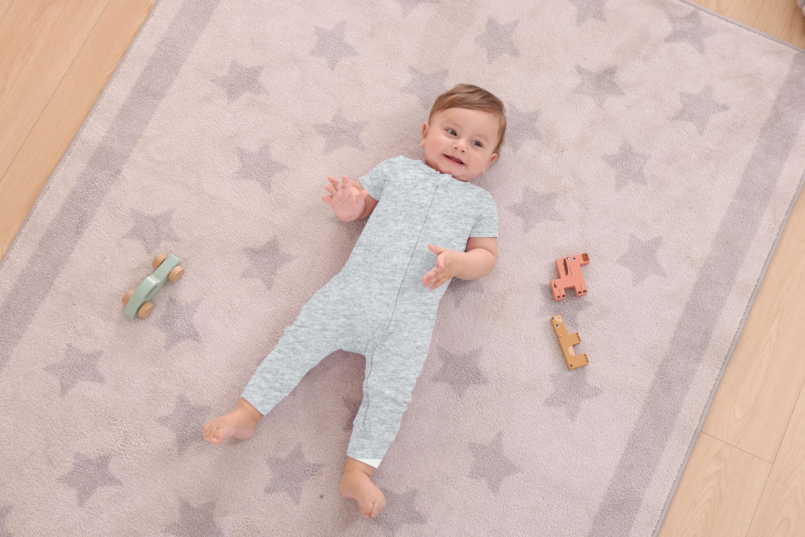 GUISBY Baby Cotton Footless Zipper Pajamas, Pale Grey+Mid Grey, 12-18M