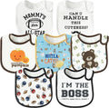 7Pcs Cotton Waterproof Baby Bibs Hook Loop Closure Newborn Bib Keepsake Baby Gift for Drooling Feeding Eating