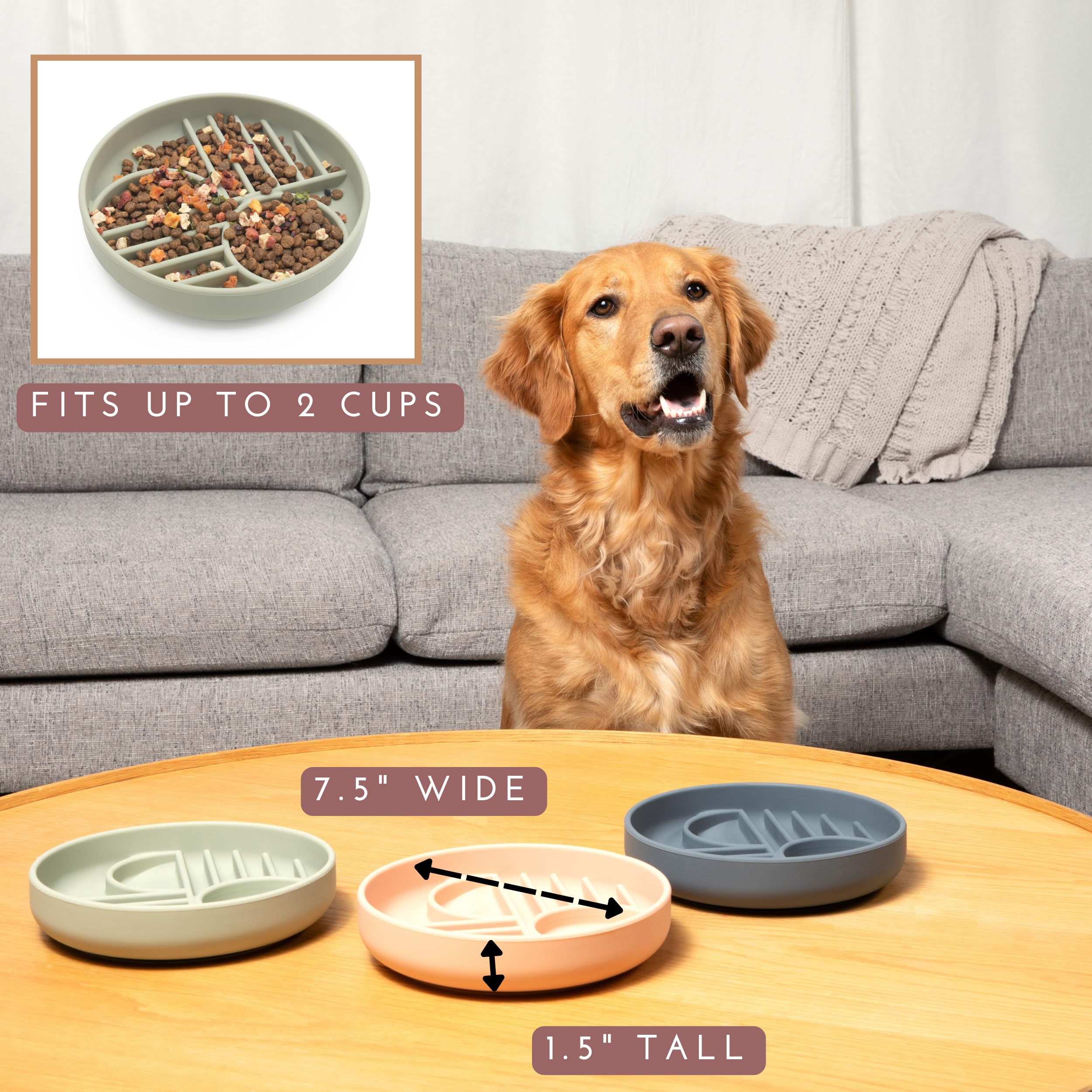Should We Go? Slow Feeder Dog Bowls - Medium Size Silicone Slow Eating Dog Bowl for Puppies & Dogs with Suction Cup -Dishwasher-Safe, Lick Mat Design, Reduces Gulping,for All Breeds,7.5”x1.5”- Sage