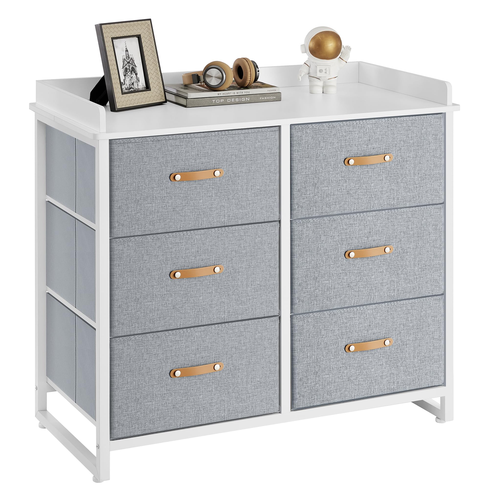 SONGMICS Kids Dresser with 6 Drawers, Boys Girls Dresser, with Water-Resistant Tabletop, Storage Organizer Cabinet, for Bedroom Hallway, Gray UGKR101G01