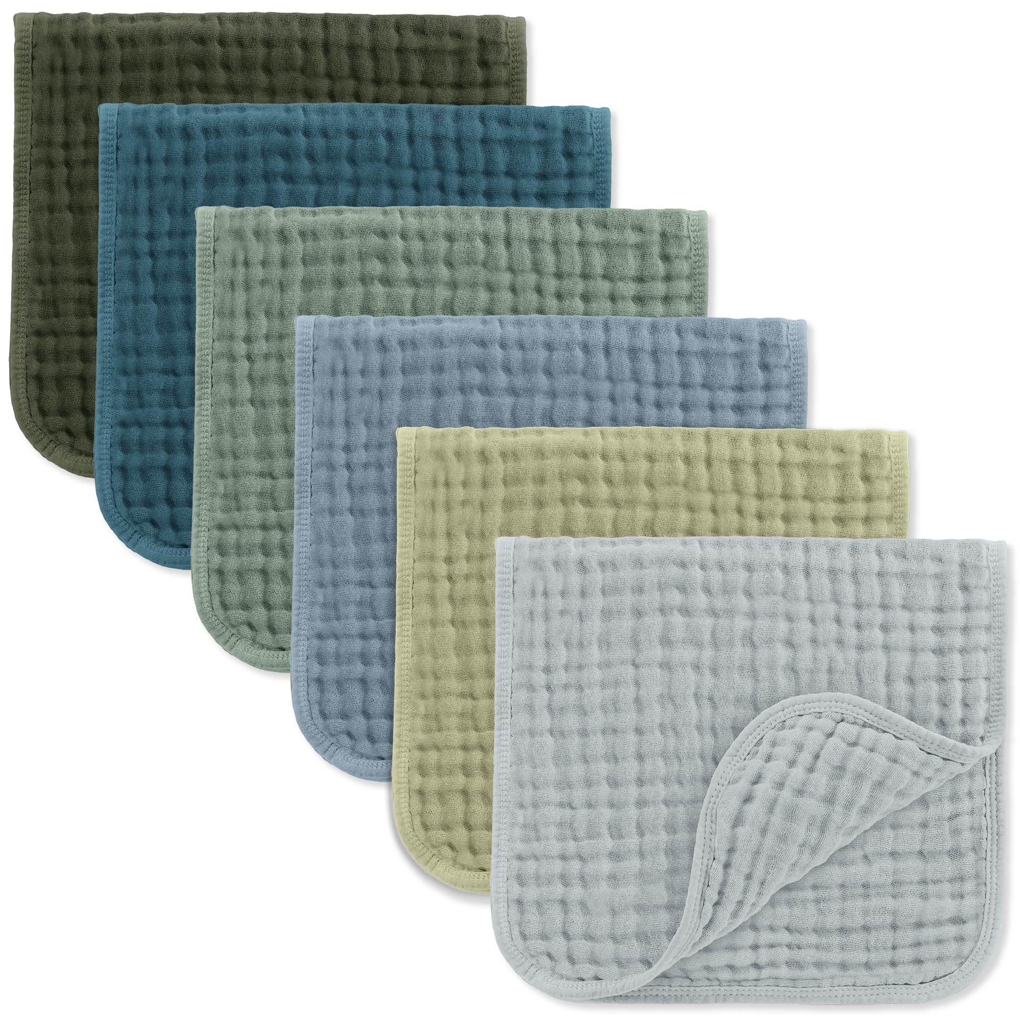 Comfy Cubs Muslin Burp Cloths 20x10" 6 Pack, Baby Burp Cloths - Multi Boy