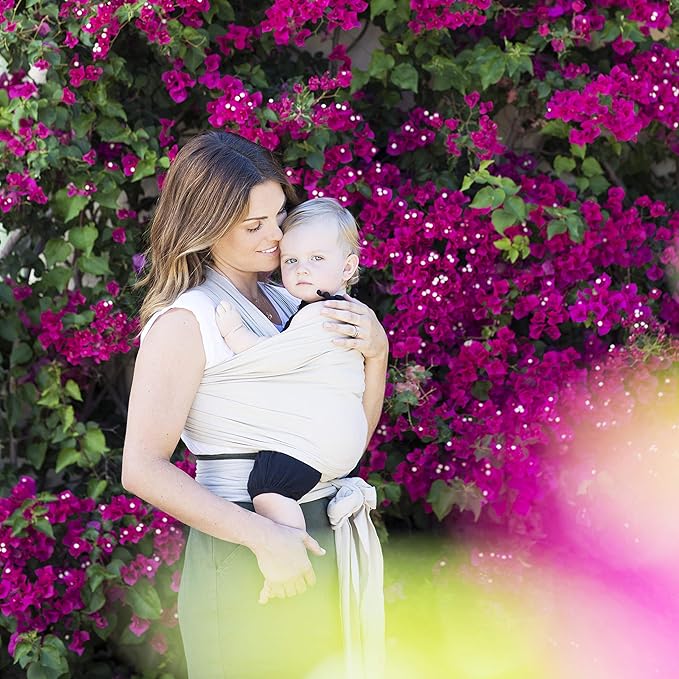 Moby Baby Wrap Carrier Evolution by Petunia Pickle Bottom for Newborns to Toddlers (8-33lbs), Infant Sling Carrier, Hands Free Design, Adjustable for All Body Types (Almond)