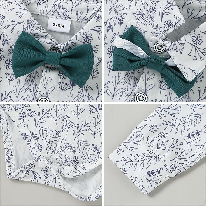 DISAUR Baby Boy Clothes Toddler Boy Outfits 4PCS Gentleman Dress Romper/Vest/Pants/Bow Tie Cotton Suit Sets