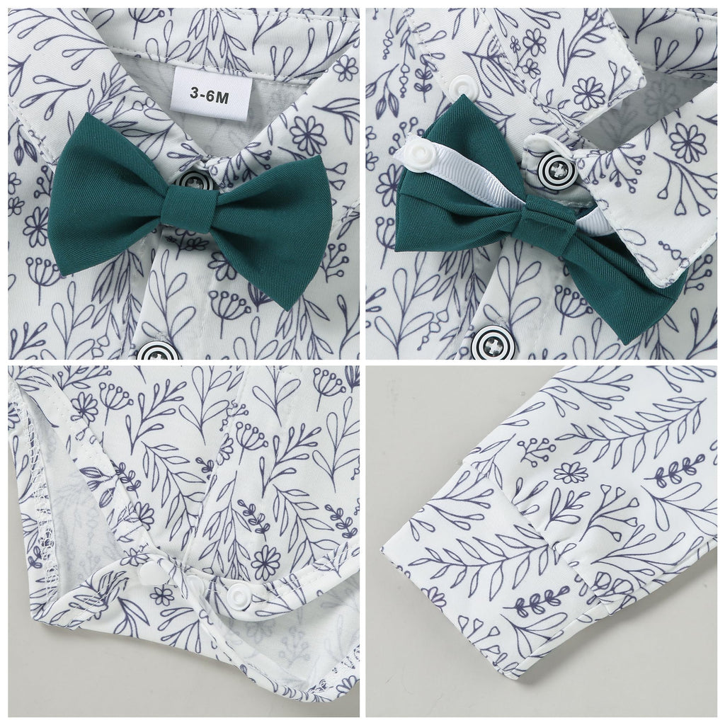 DISAUR Christening Outfits For Boys Long Sleeve Infant White Flower Shirt Green Vest Pants Bow Tie Newborn Suit For Baby Boy 3 6 Months