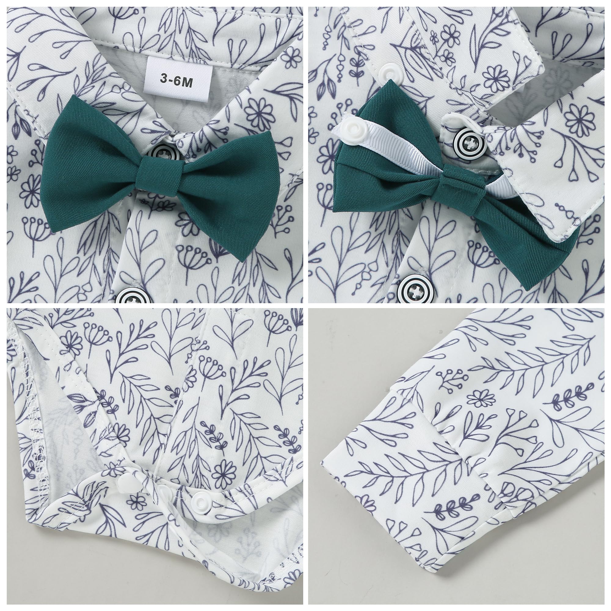 DISAUR Christening Outfits For Boys Long Sleeve Infant White Flower Shirt Green Vest Pants Bow Tie Newborn Suit For Baby Boy 3 6 Months
